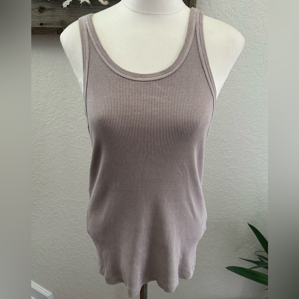 AMO Ribbed Tank Top - Light Gray Purple 100% cotton ladies Large